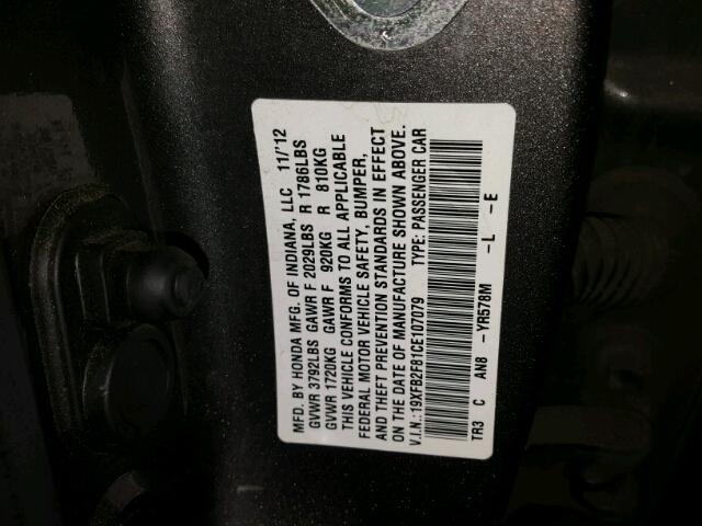 19XFB2F81CE107079 - 2012 HONDA CIVIC EX GRAY photo 10