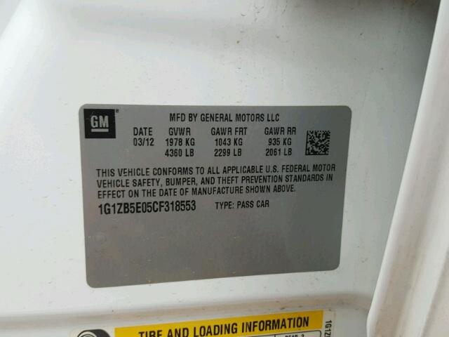 1G1ZB5E05CF318553 - 2012 CHEVROLET MALIBU LS Ağ foto 10