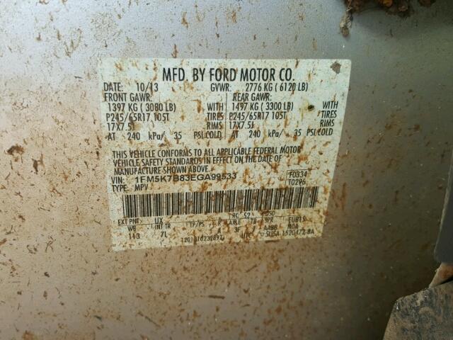 1FM5K7B83EGA99533 - 2014 FORD EXPLORER SILVER photo 10