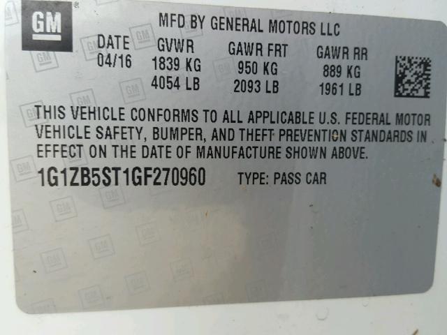 1G1ZB5ST1GF270960 - 2016 CHEVROLET MALIBU LS Ağ foto 10