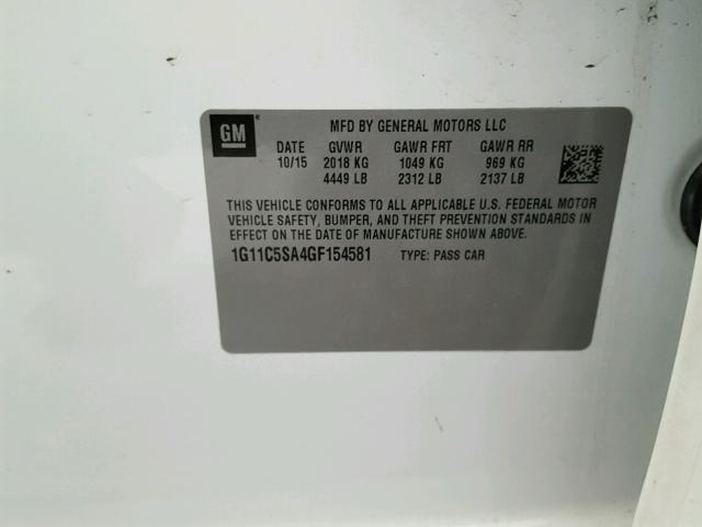 1G11C5SA4GF154581 - 2016 CHEVROLET MALIBU LIM 白色 照片 10