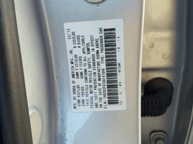 1HGCR2F87DA147946 - 2013 HONDA ACCORD EXL SILVER photo 10