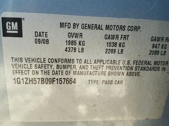 1G1ZH57B09F157664 - 2009 CHEVROLET MALIBU 1LT 银色 照片 10