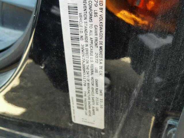 3VW2K7AJ8BM331778 - 2011 VOLKSWAGEN JETTA BASE Սև լուսանկար 10