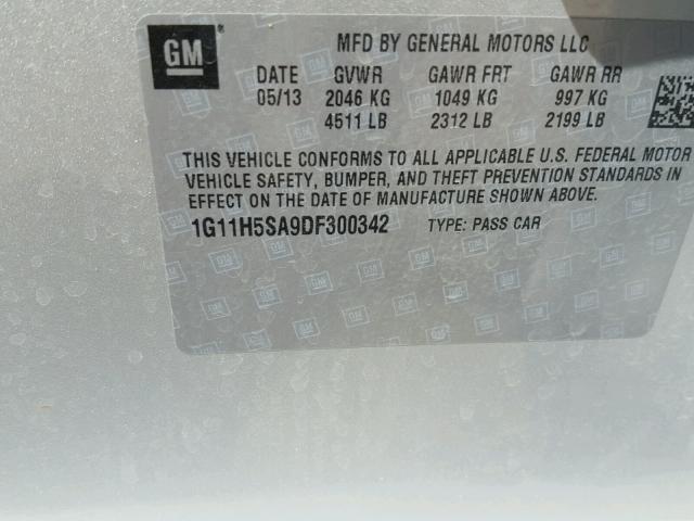 1G11H5SA9DF300342 - 2013 CHEVROLET MALIBU LTZ 银色 照片 10