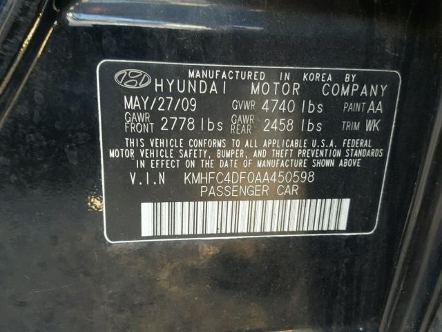 KMHFC4DF0AA450598 - 2010 HYUNDAI AZERA GLS BLACK photo 10