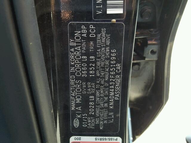 KNADM4A32F6516966 - 2015 KIA RIO LX BLACK photo 10