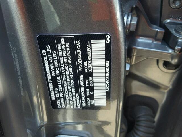 SJKCH5CR8HA032887 - 2017 INFINITI QX30 BASE GRAY photo 10