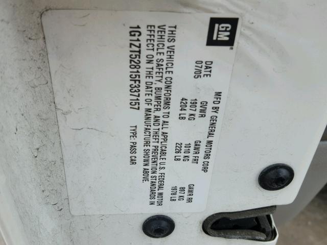 1G1ZT52815F337157 - 2005 CHEVROLET MALIBU LS Ақ фото 10