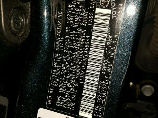 4T1BF1FK9FU498041 - 2015 TOYOTA CAMRY LE შავი ფოტო 10