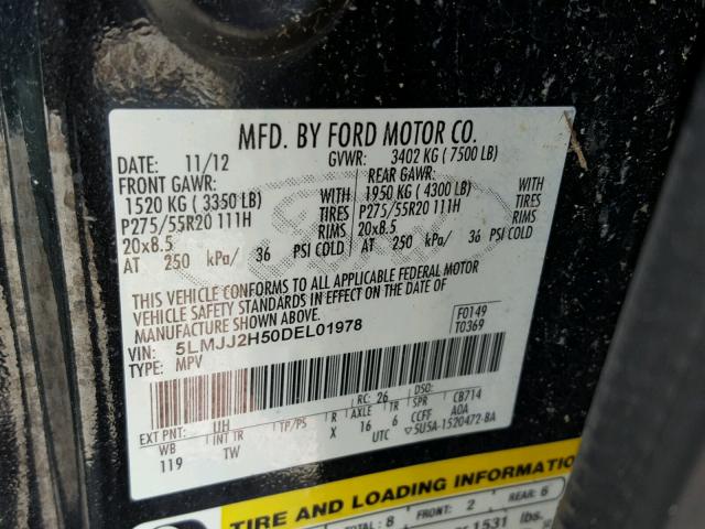 5LMJJ2H50DEL01978 - 2013 LINCOLN NAVIGATOR 黑色 照片 10