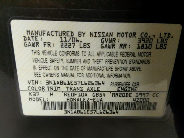 3N1AB61E57L626364 - 2007 NISSAN SENTRA 2.0 BEIGE photo 10