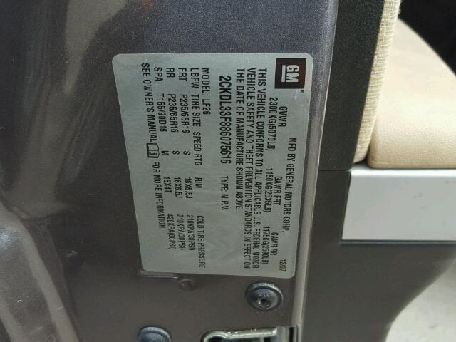 2CKDL33F886075616 - 2008 PONTIAC TORRENT GRAY photo 10