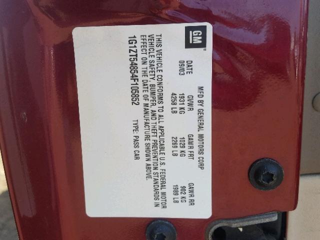 1G1ZT54854F105852 - 2004 CHEVROLET MALIBU LS მუქწითელი ფოტო 10