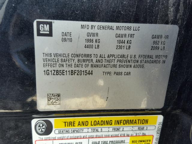 1G1ZB5E11BF201544 - 2011 CHEVROLET MALIBU LS შავი ფოტო 10