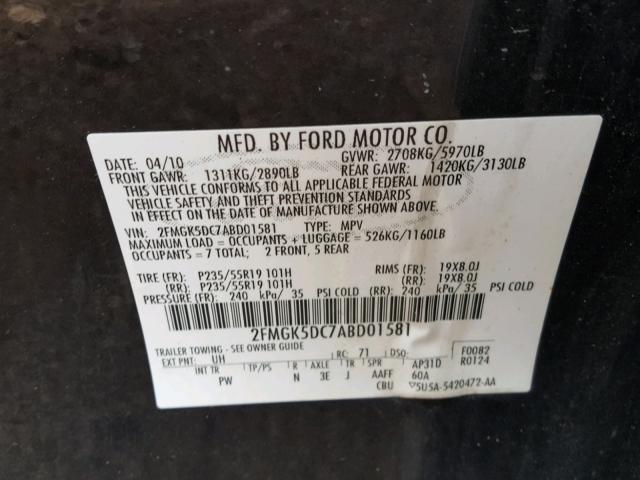 2FMGK5DC7ABD01581 - 2010 FORD FLEX LIMIT BLACK photo 10