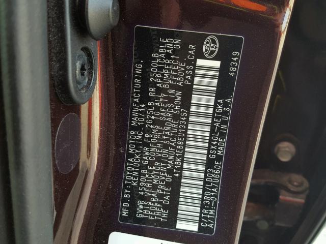 4T1BK1EB8EU133457 - 2014 TOYOTA AVALON BAS 栗色 照片 10