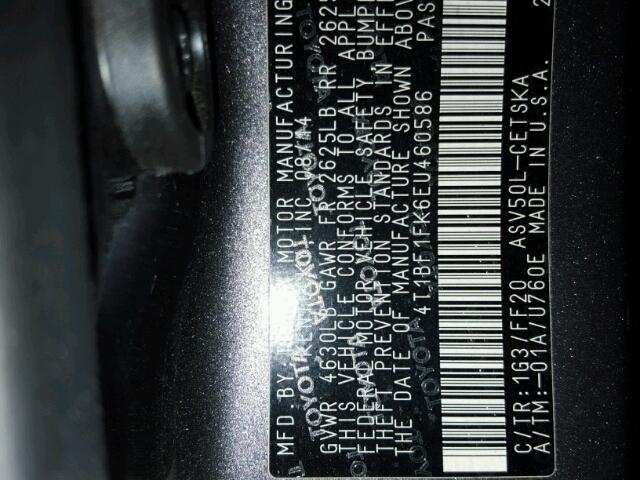 4T1BF1FK6EU460586 - 2014 TOYOTA CAMRY L GRAY photo 10