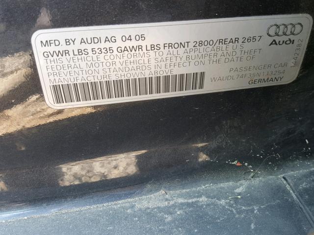 WAUDL74F35N113254 - 2005 AUDI A6 4.2 QUA GRAY photo 10