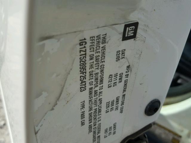 1G1ZT52895F254723 - 2005 CHEVROLET MALIBU LS 白色 照片 10