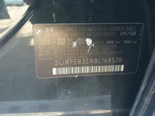 5UXFE835X8L168528 - 2008 BMW X5 4.8I BLACK photo 10