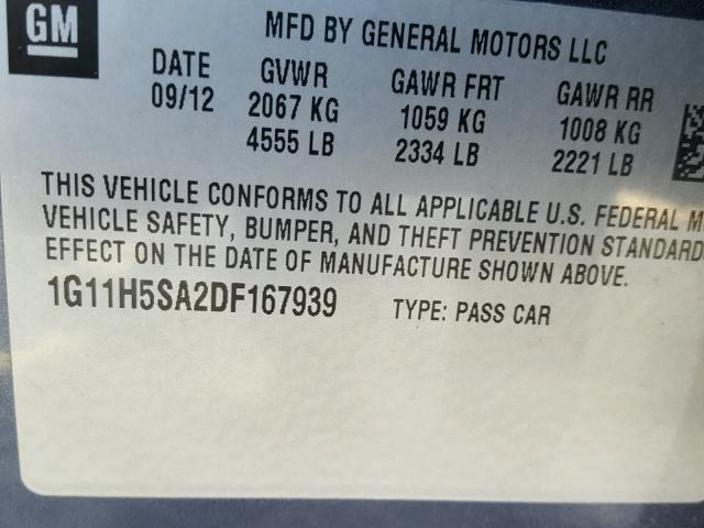 1G11H5SA2DF167939 - 2013 CHEVROLET MALIBU LTZ 蓝色 照片 10