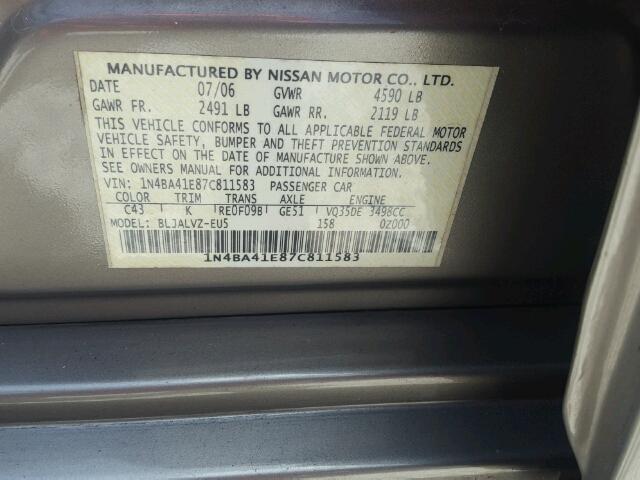 1N4BA41E87C811583 - 2007 NISSAN MAXIMA SE GOLD photo 10