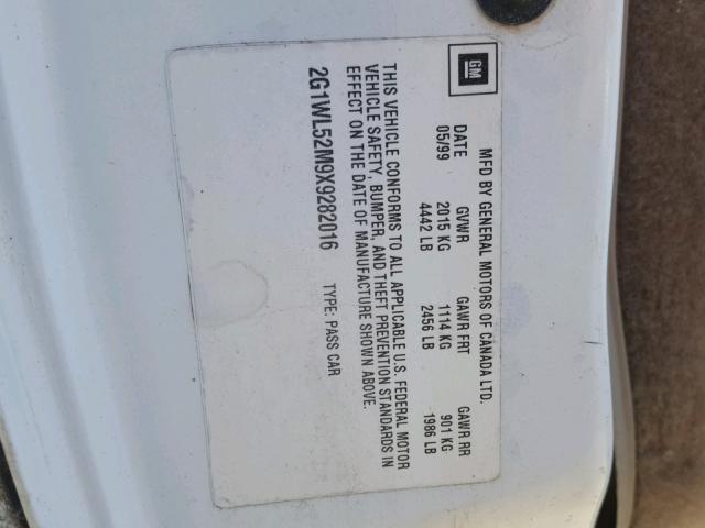 2G1WL52M9X9282016 - 1999 CHEVROLET LUMINA BAS 白色 照片 10