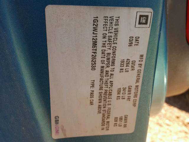 1G2WJ12M6TF262530 - 1996 PONTIAC GRAND PRIX TURQUOISE photo 10