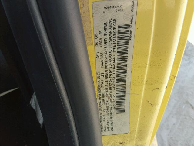 3VWPW31C16M423440 - 2006 VOLKSWAGEN NEW BEETLE 黄色 照片 10