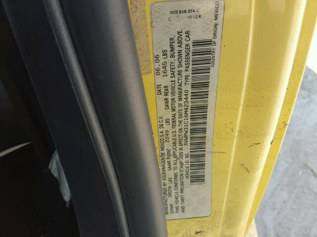 3VWPW31C16M423440 - 2006 VOLKSWAGEN NEW BEETLE YELLOW photo 10