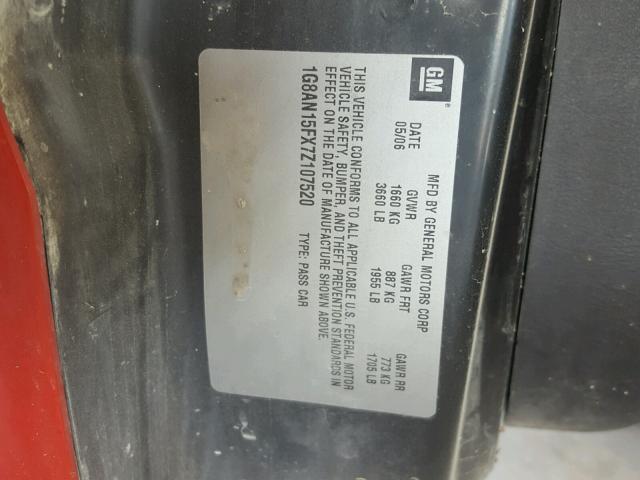 1G8AN15FX7Z107520 - 2007 SATURN ION LEVEL RED photo 10