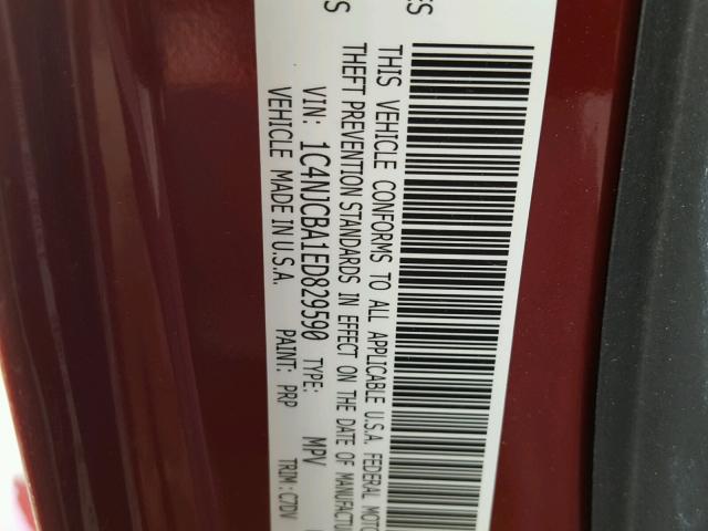 1C4NJCBA1ED829590 - 2014 JEEP COMPASS SP RED photo 10