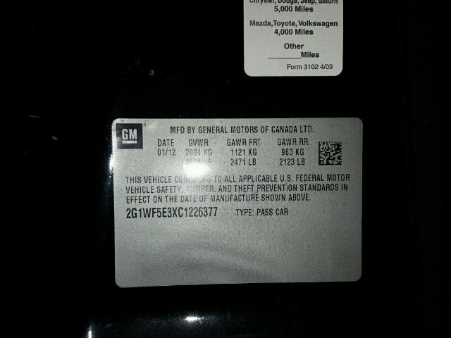 2G1WF5E3XC1226377 - 2012 CHEVROLET IMPALA LS BLACK photo 10