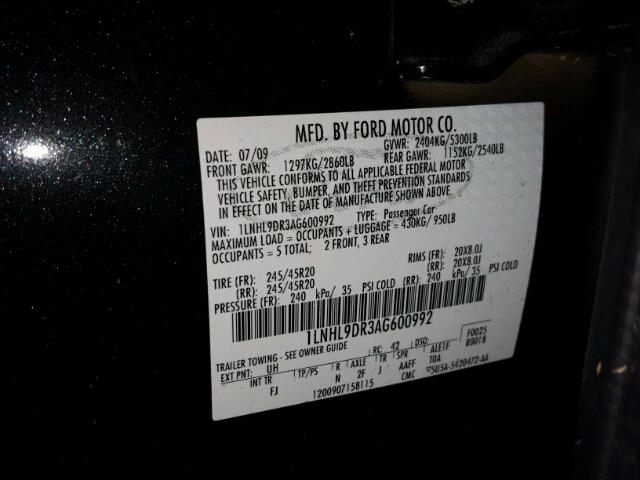 1LNHL9DR3AG600992 - 2010 LINCOLN MKS BLACK photo 10