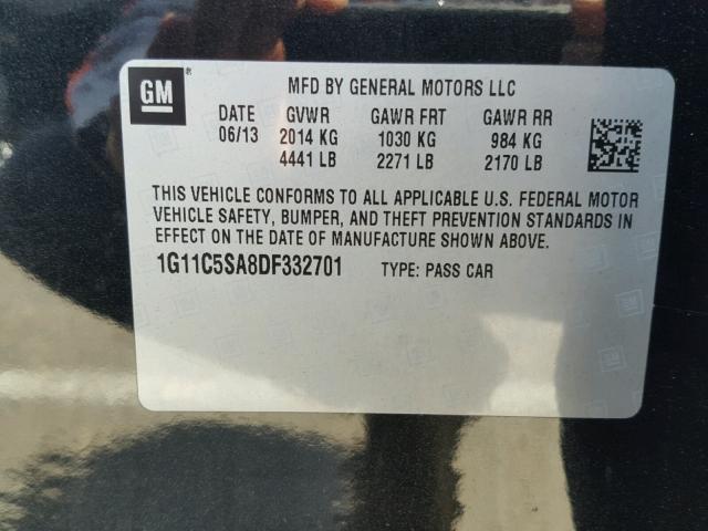1G11C5SA8DF332701 - 2013 CHEVROLET MALIBU 1LT BLACK photo 10