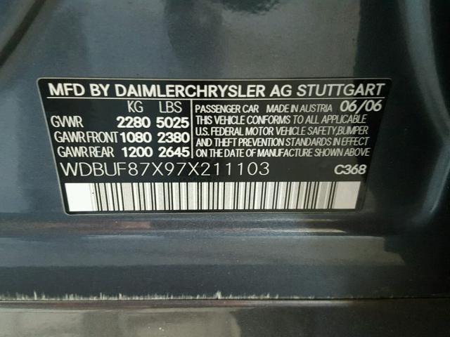 WDBUF87X97X211103 - 2007 MERCEDES-BENZ E 350 4MAT GRAY photo 10