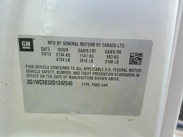 2G1WC5E32D1242549 - 2013 CHEVROLET IMPALA SILVER photo 10