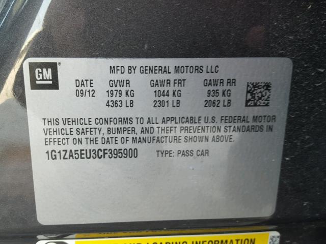 1G1ZA5EU3CF395900 - 2012 CHEVROLET MALIBU LS ნაცრისფერი ფოტო 10