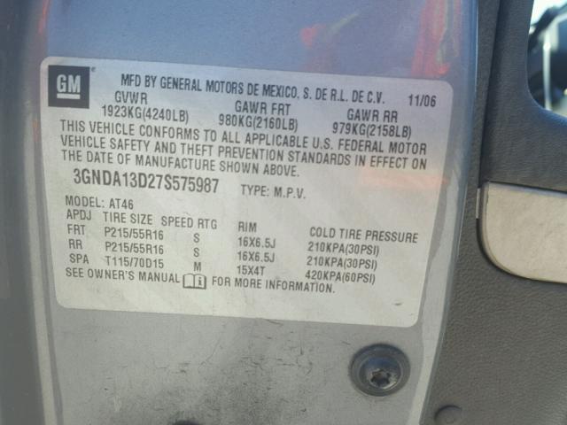 3GNDA13D27S575987 - 2007 CHEVROLET HHR LS ნაცრისფერი ფოტო 10