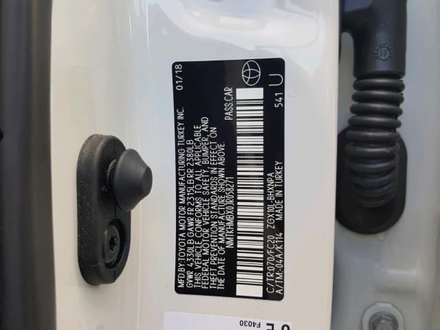 NMTKHMBX0JR058271 - 2018 TOYOTA C-HR XLE WHITE photo 10