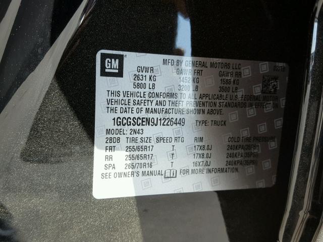 1GCGSCEN9J1226449 - 2018 CHEVROLET COLORADO L BLACK photo 10