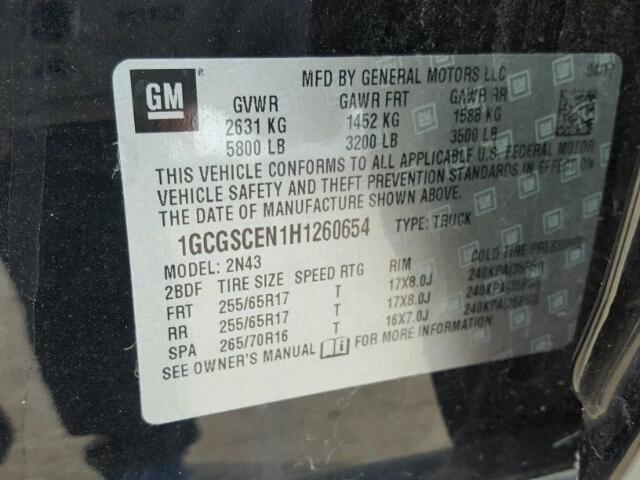 1GCGSCEN1H1260654 - 2017 CHEVROLET COLORADO L BLACK photo 10