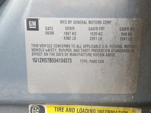 1G1ZH57B594104373 - 2009 CHEVROLET MALIBU 1LT BLUE photo 10