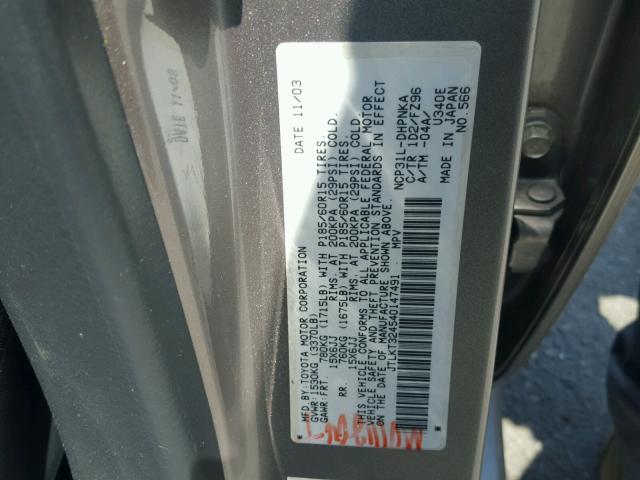 JTLKT324540147491 - 2004 TOYOTA SCION XB Grau Foto 10