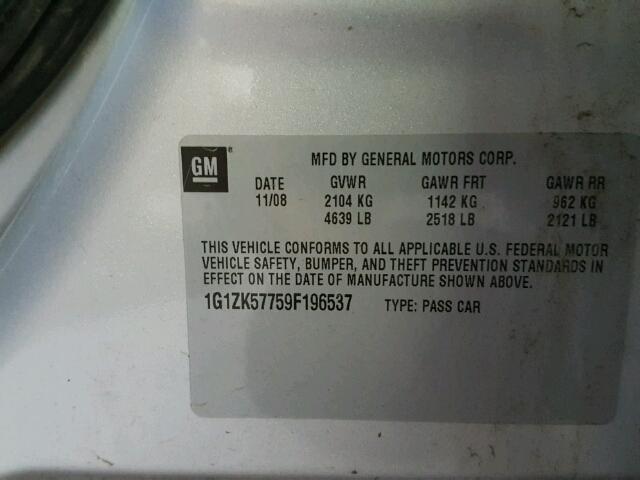 1G1ZK57759F196537 - 2009 CHEVROLET MALIBU LTZ 银色 照片 10