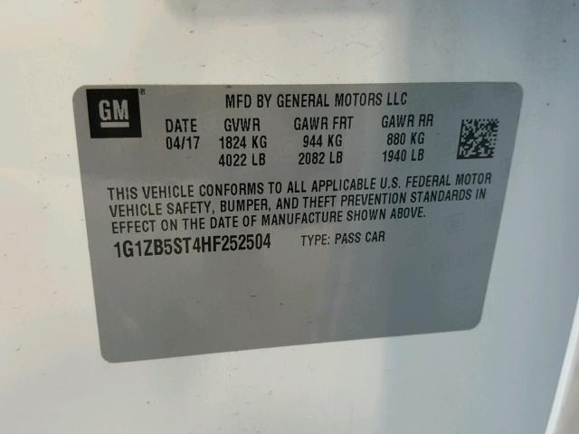 1G1ZB5ST4HF252504 - 2017 CHEVROLET MALIBU LS თეთრი ფოტო 10