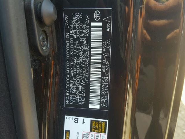 JTKDE3B7XA0305904 - 2010 TOYOTA SCION TC 黑色 照片 10