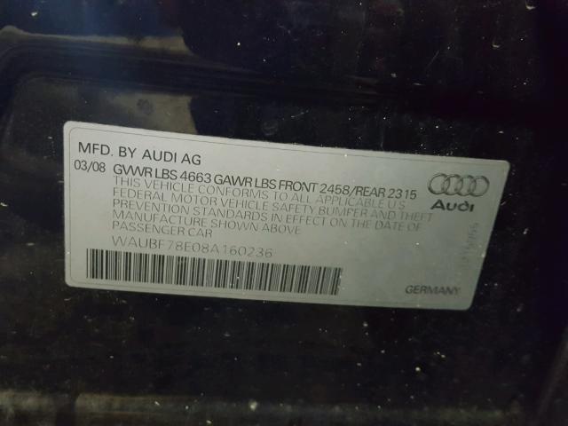 WAUBF78E08A160236 - 2008 AUDI A4 S-LINE BLACK photo 10