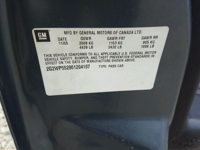 2G2WP552861204107 - 2006 PONTIAC GRAND PRIX Mavi foto 10